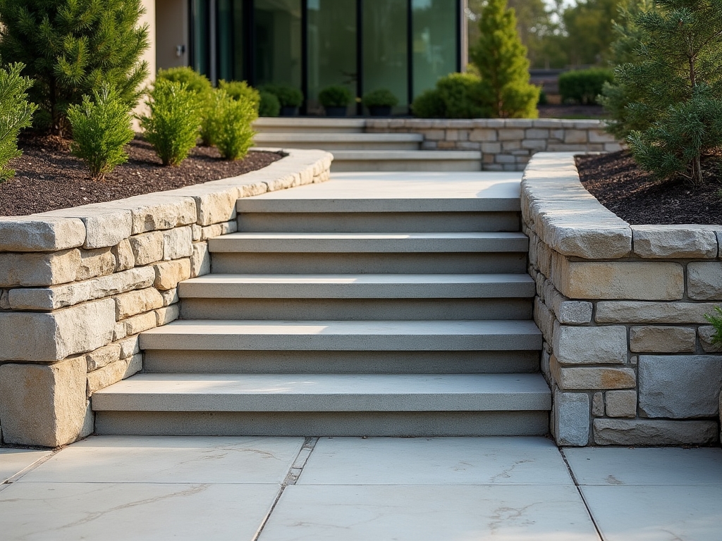 Modern hardscape installation with premium materials and geometric design elements