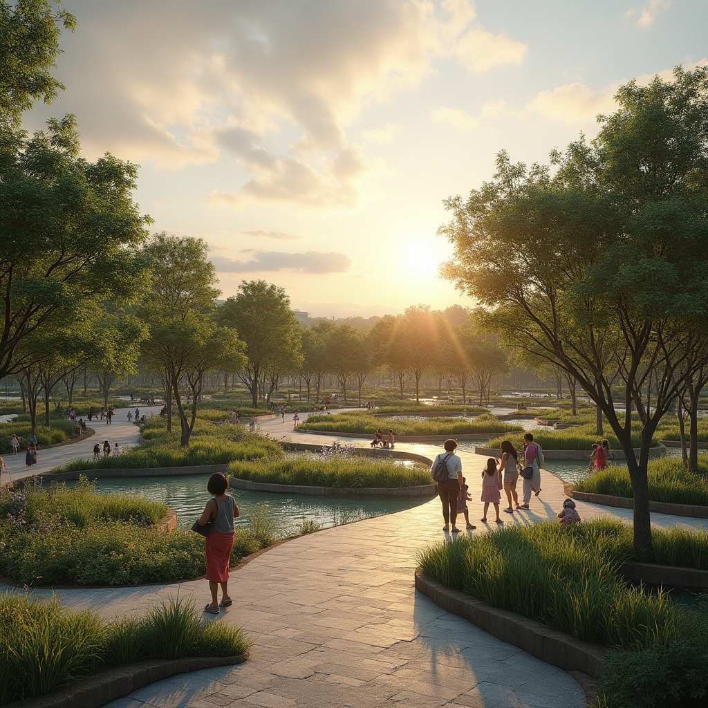 Public park with innovative landscape architecture and community gathering spaces